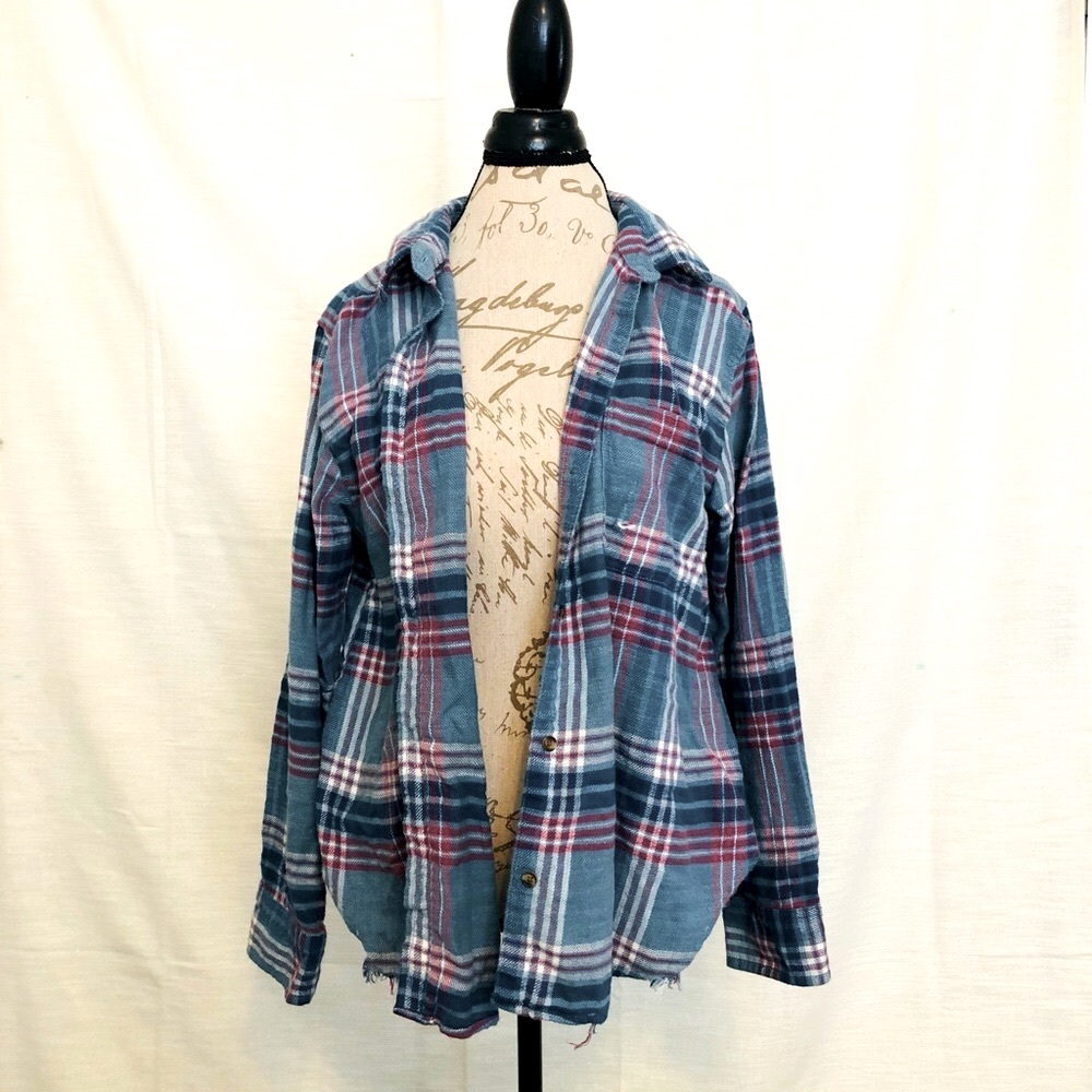 Distressed flannel top